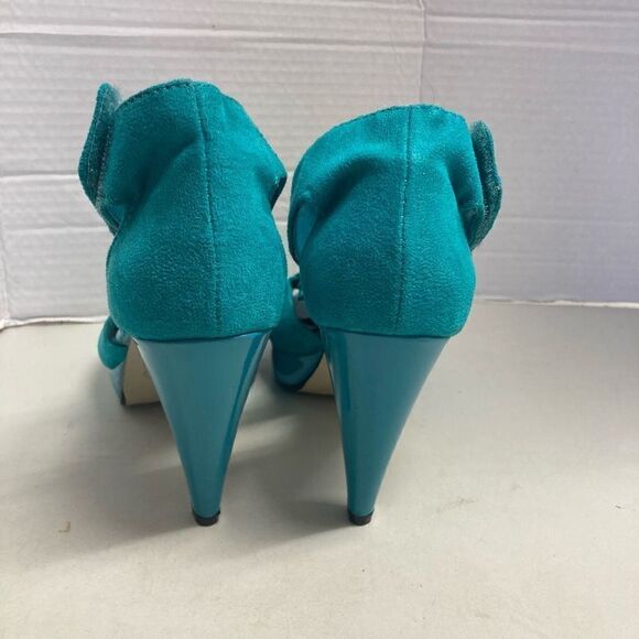 CATO Turquoise Ruffle Strap Hook & Loop Peep Toe Heels Size 7 - Picture 10 of 11